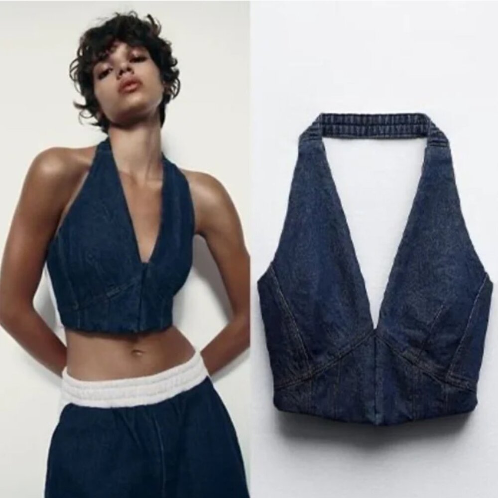 NWT ZARA MIXED DENIM CORSET TOP